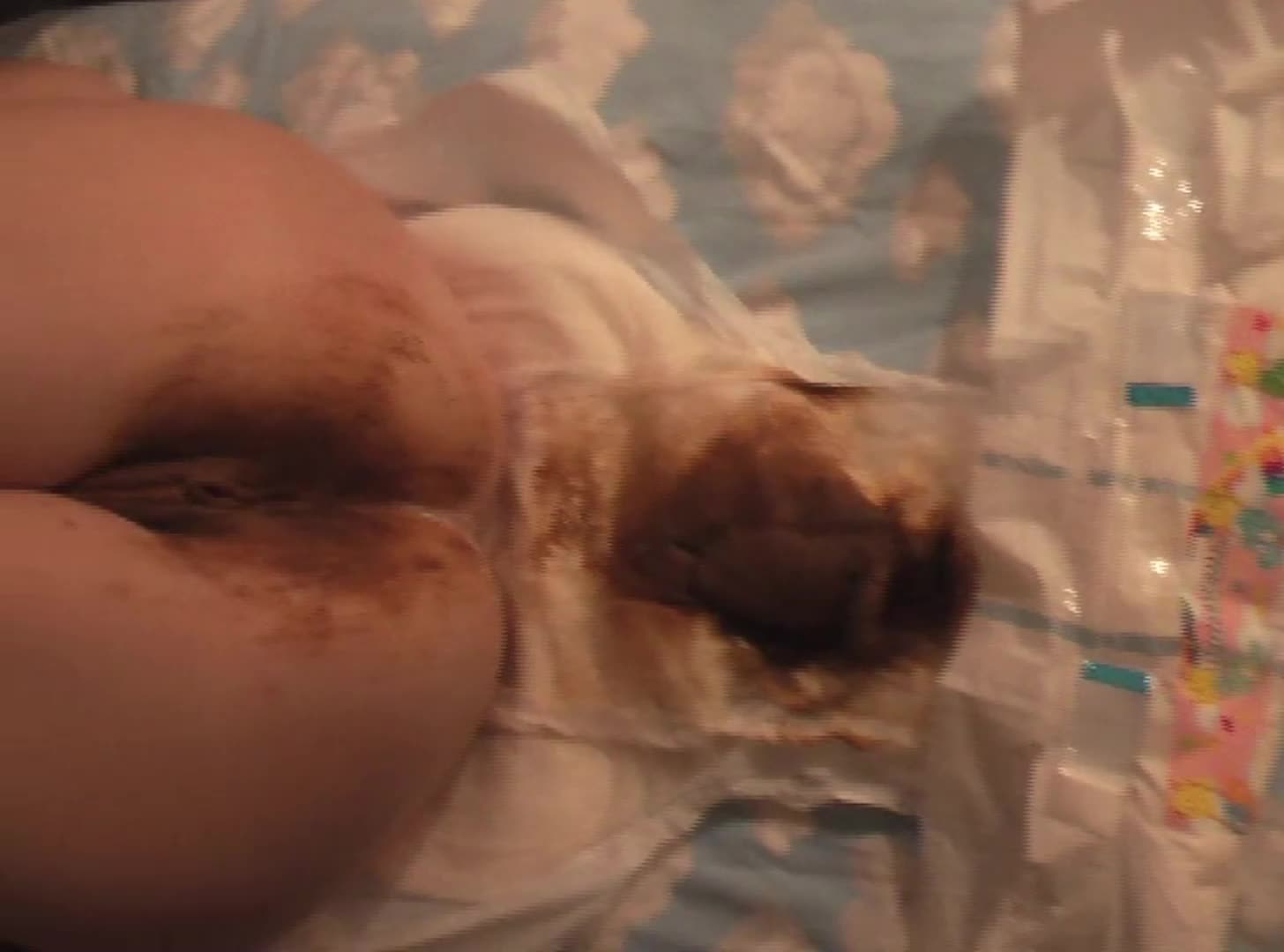 Messy diaper porn loaded change on the bed
