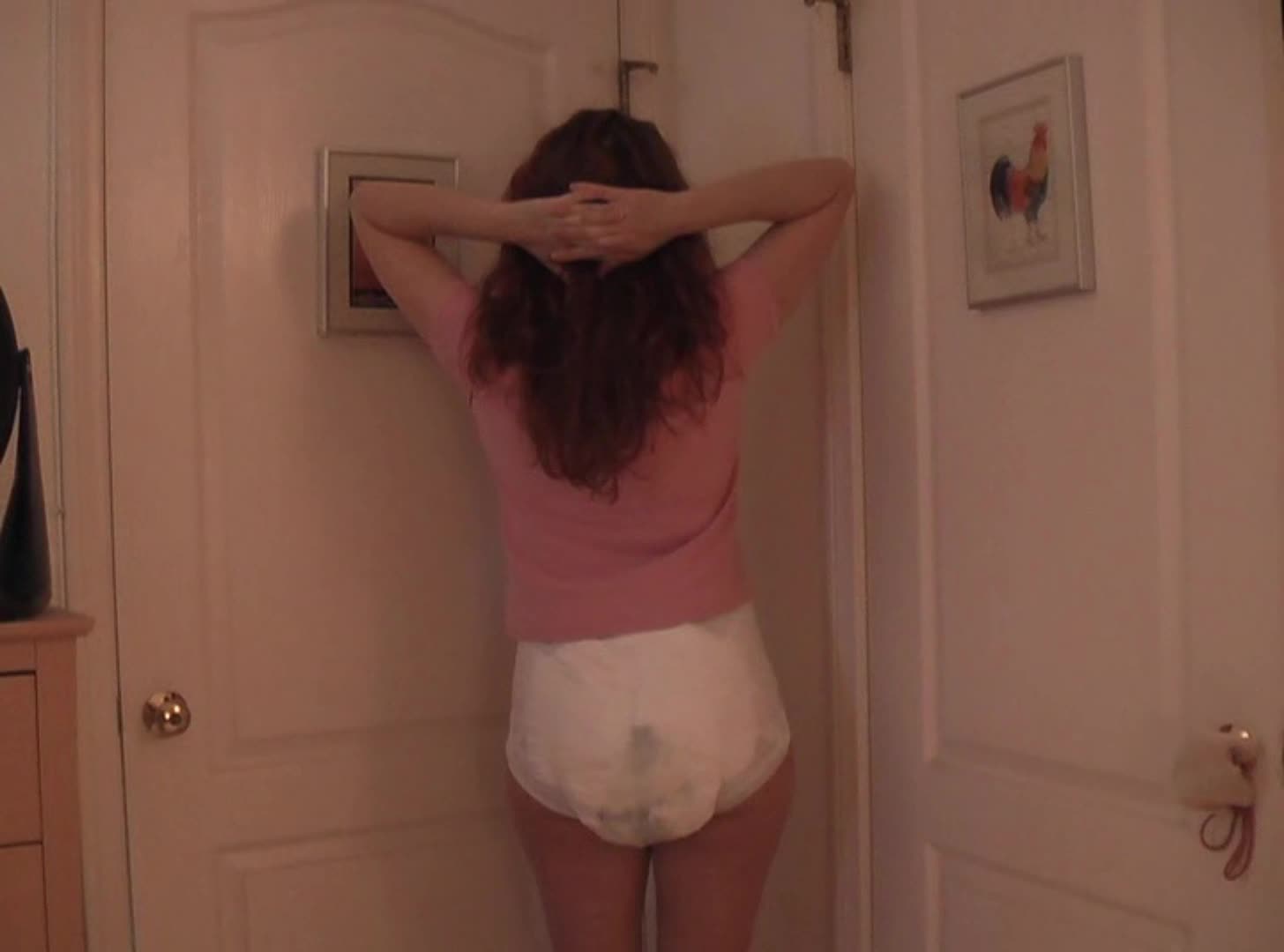 Huge diaper poop porn sagging at the door